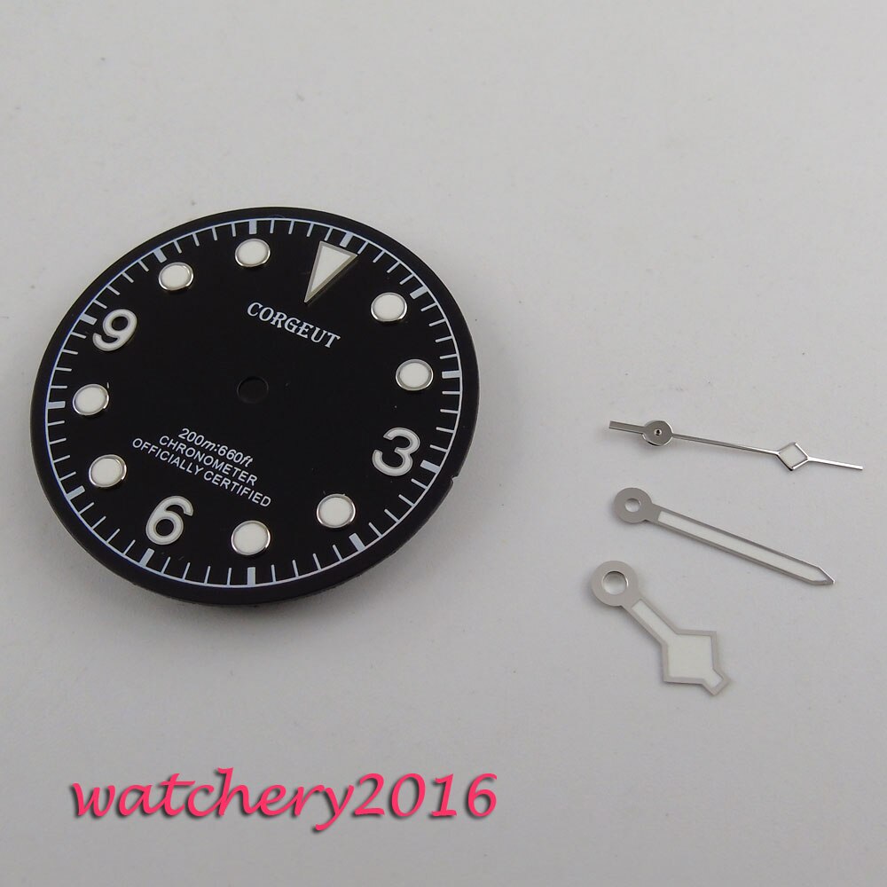30.4mm zwart corgeut Horloge Wijzerplaat voor 2824 2836 Beweging heren Horloge (wijzerplaat + handen)