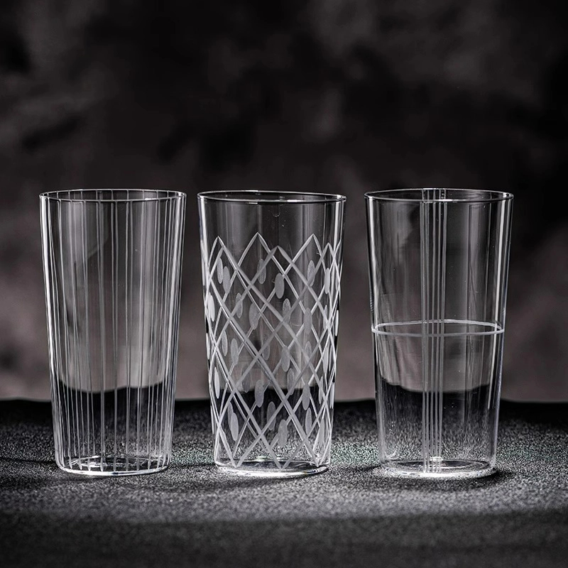 Vasos de cóctel grabados de estilo japonés, tazas de Colin de vidrio grabadas simples, taza larga para bebidas, taza Highball, accesorios para Bar en casa