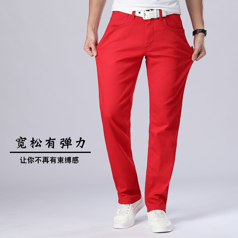 Pantalones rectos eans para Hombre, pantalones de chándal ajustados rojos de , pantalones de mezclilla de , pantalones de motorista informales para Hombre