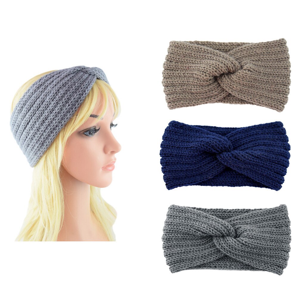 Winter Warmer Oor Gebreide Hoofdband Tulband Voor Lady Vrouwen Gehaakte Boog Brede Stretch Haarband Band Headwrap Haaraccessoires
