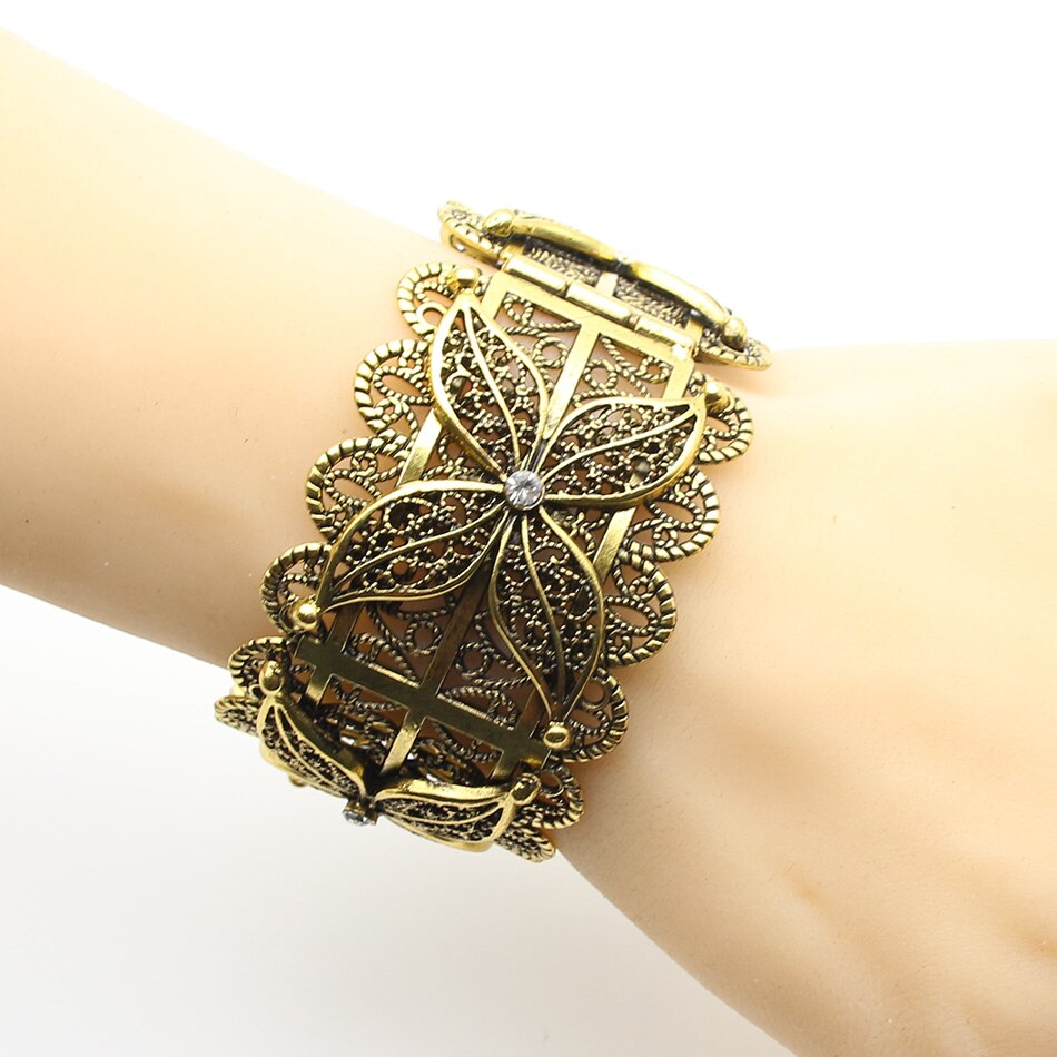 Sunspicems Vintage Turkse Bloem Bangle Armlet Manchet Armband Voor Vrouwen Antiek Goud Kleur Marokko Etnische Bruiloft Sieraden