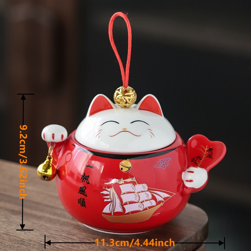Bocaux en céramique multifonctions, pot à thé, pot à épices, décor rustique de maison Kawaii, décoration de salle, chat porte-bonheur: Rouge