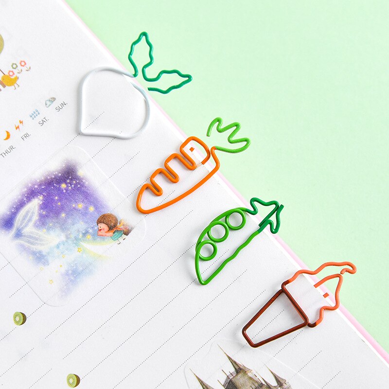 10 Pcs Kawaii Cartoon Groente Wortel Ijs Paperclip Creatieve Metalen Bladwijzer Diy Student Lezen Label Levert Briefpapier