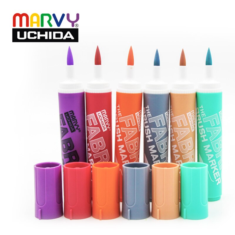 Marvy-Conjunto de rotuladores de punta suave para suéter, bolígrafo de pincel de tinta con Alcohol para tela de Graffiti, resistente al agua, Pe, 722, 6 uds.