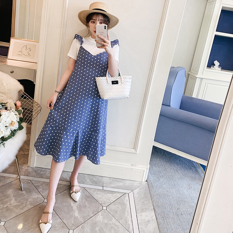 maternity dress Summer really two - piece blue maternity dress maternity chiffon