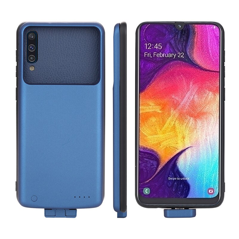 Capa de bateria de carga à prova de choque para samsung galaxy a50 caso de bateria de carregamento separado de energia inteligente 5000mah capa: Azul