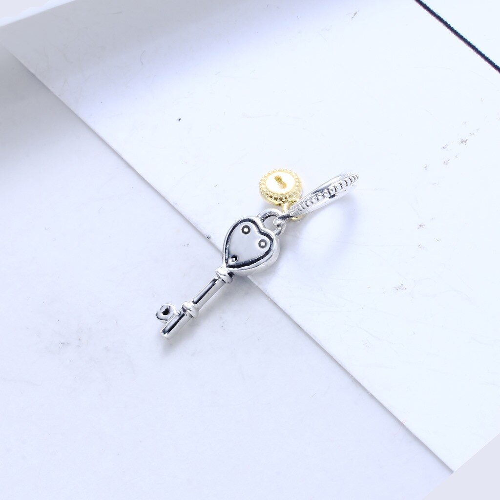 genuino 925 sterlina d'argento perlina Oro di colore Chiave del Mio Cuore di Amore Del Pendente Misura Branelli padella Braccialetto e la Collana Fai Da Te gioielli