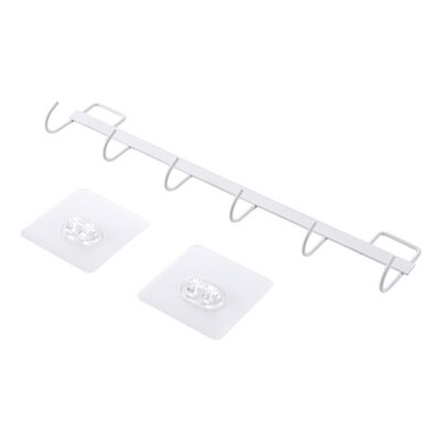 Lijm Haken Metalen 6 Haak Jas Rack Wall Mount Hanger Handdoek Houder Organizer Keuken Deur Badkamer Rail Gebruiksvoorwerp Pan Kookgerei: WHITE