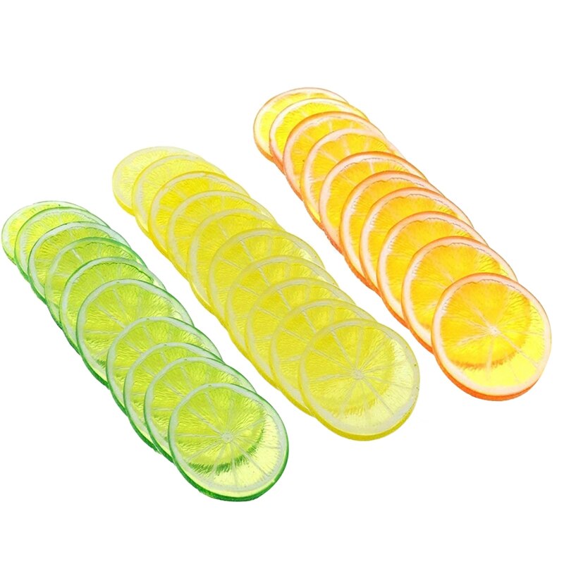 30 Stuks Kunstmatige Plastic Simulatie Nep Citroen Plakjes Levensechte Decoratieve Nep Fruit-Gemengde Voor Home Party Decoratie: Default Title
