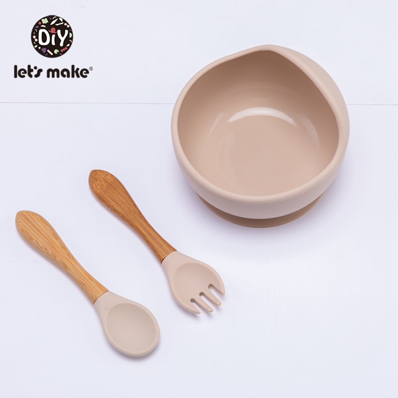 Lassen'S Machen 3 Teile/satz Baby Fütterung Geschirr einstellen Silikon Schüssel Löffel Gabel Nicht-Unterhose Schüssel Weiche Saug Befestigung Für freundlicher Baby: einstellen 8