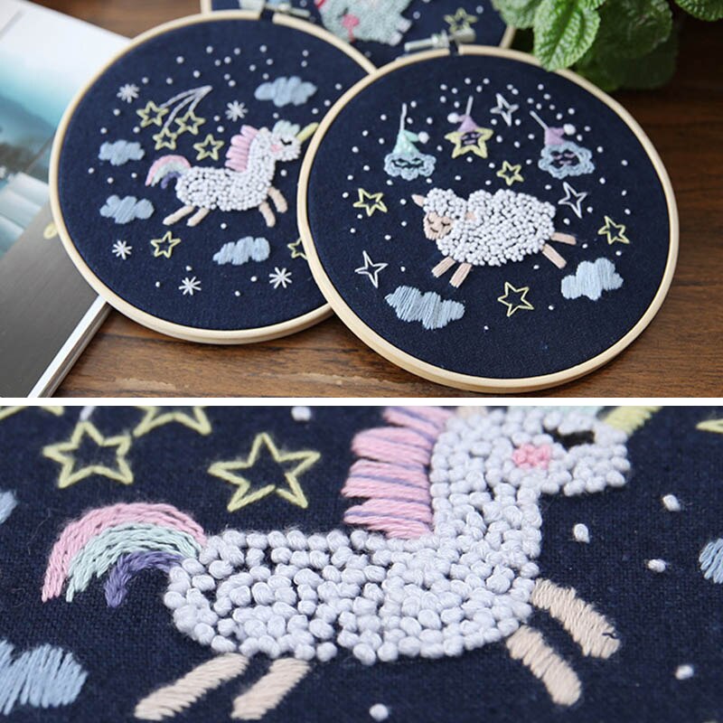 Söt tecknad djur diy broderade tillbehör kit stjärnserie broderimaterial paket hantverk broderi gör leveranser