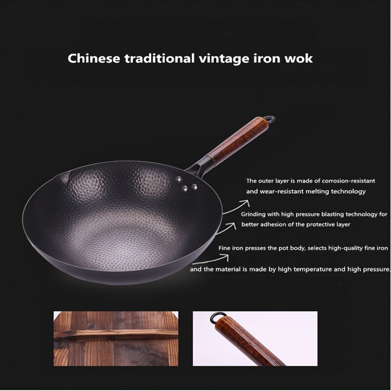 Master star 32cm ikke-belægning jern håndsmedede ramadan woks til køkken non-stick køkkengrej almindelig brug til og induktionskomfur