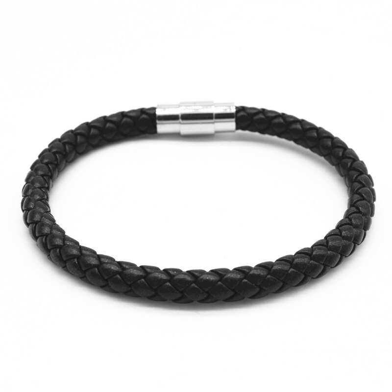 100% Allergy Stainless Steel Bangle Men Leather Cord Bracelet&Bangle Black Color Leather Bracelet Men Wristband Rope Jewelry: bm31