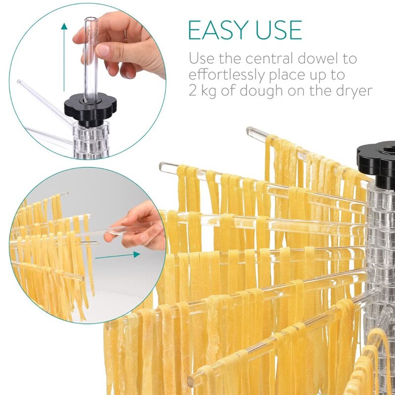 Secador de pasta con recetario - Soporte de acero inoxidable para pasta fresca - Tendedero para secar tallarines máx. 2 KG