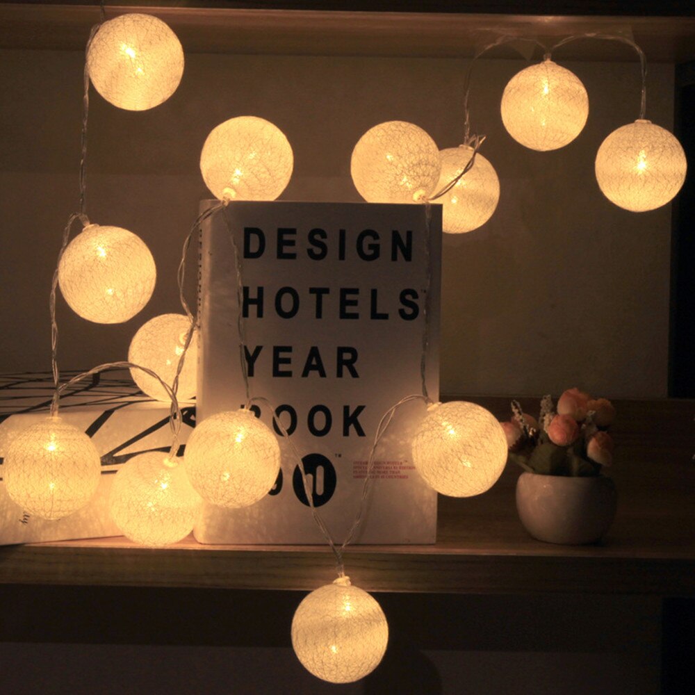 Guirnalda de bolas de algodón para decoración navideña, 20 luces LED de 2,2 M, 3,5 CM de diámetro, lámpara de cama para casa, de boda y vacaciones