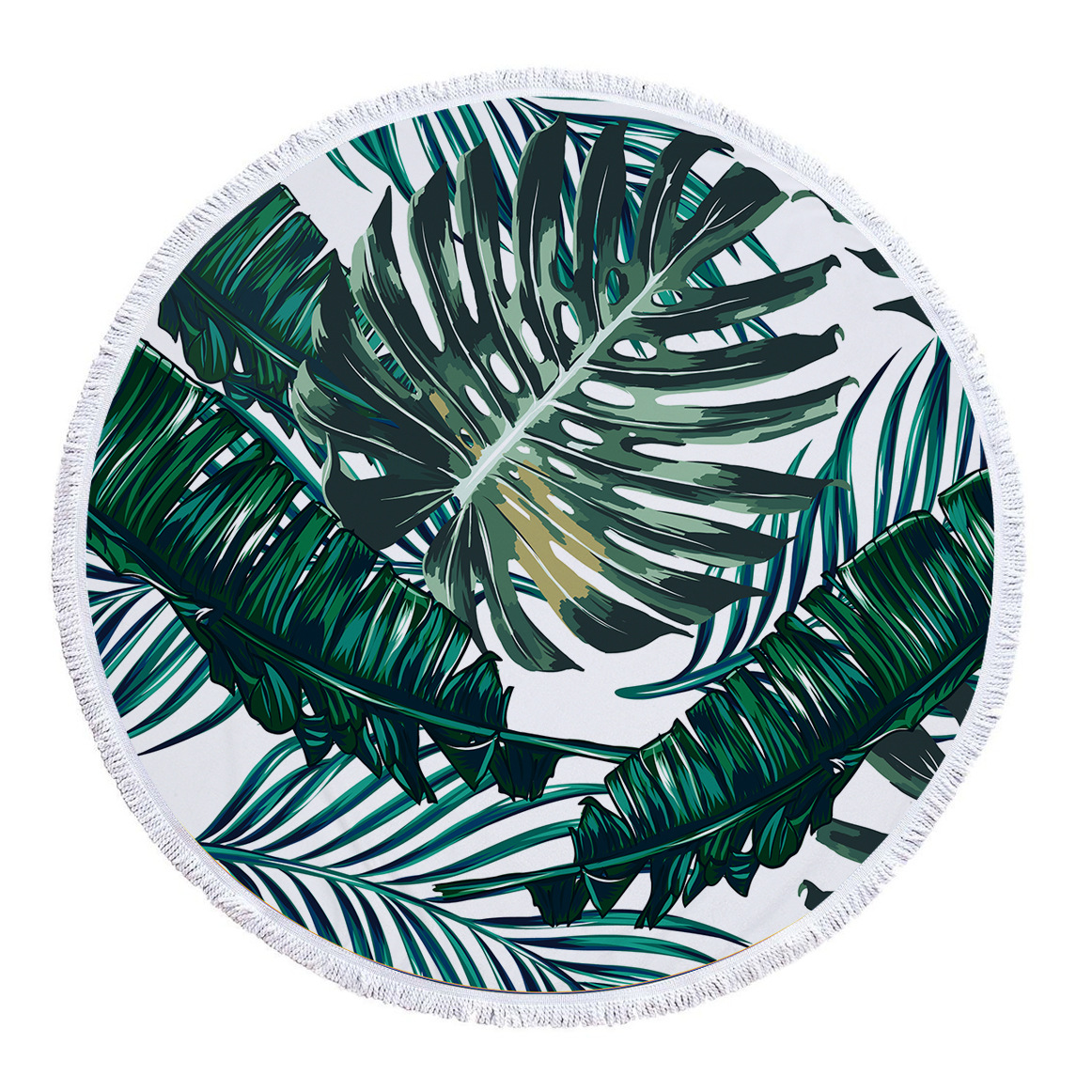 Serviette De Plage ronde en microfibre | Feuilles d'ananas, Selva chiffon éponge imprimé, avec pompon, tapis De Yoga: 03