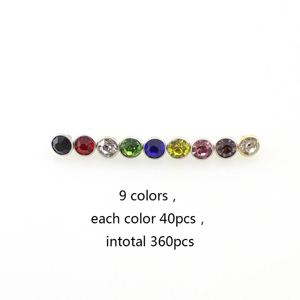 360pcs 7mm Colorful Rhinestones Rivets For Leather Craft Copper Spikes DIY Clothes Bags Crystal Rivets Accessory With Tools