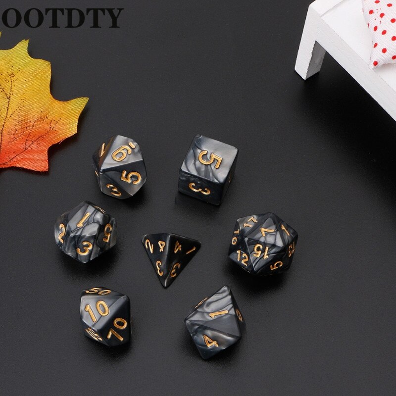 OOTDTY 7 pièces dés polyèdres numéros d'or pour Dragon Pathfinder D20 D12 2xD10 D8 D6 D4 jeu polyèdre dés