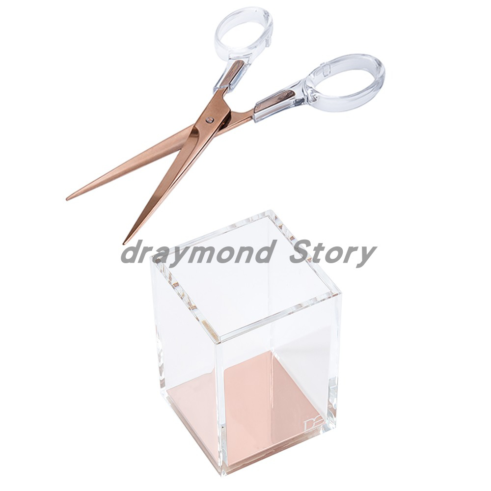 Premium Acryl Schaar & Rose Gold Potlood/Pen Bekerhouder Bureau Kit: rose gold 2pcs set
