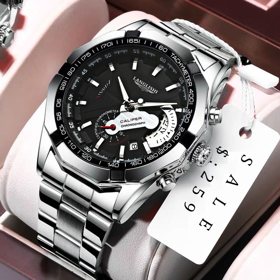 LANGLISHI-reloj analógico de cuarzo para hombre, accesorio de pulsera resistente al agua con cronógrafo, complemento masculino deportivo de de lujo con moderno,