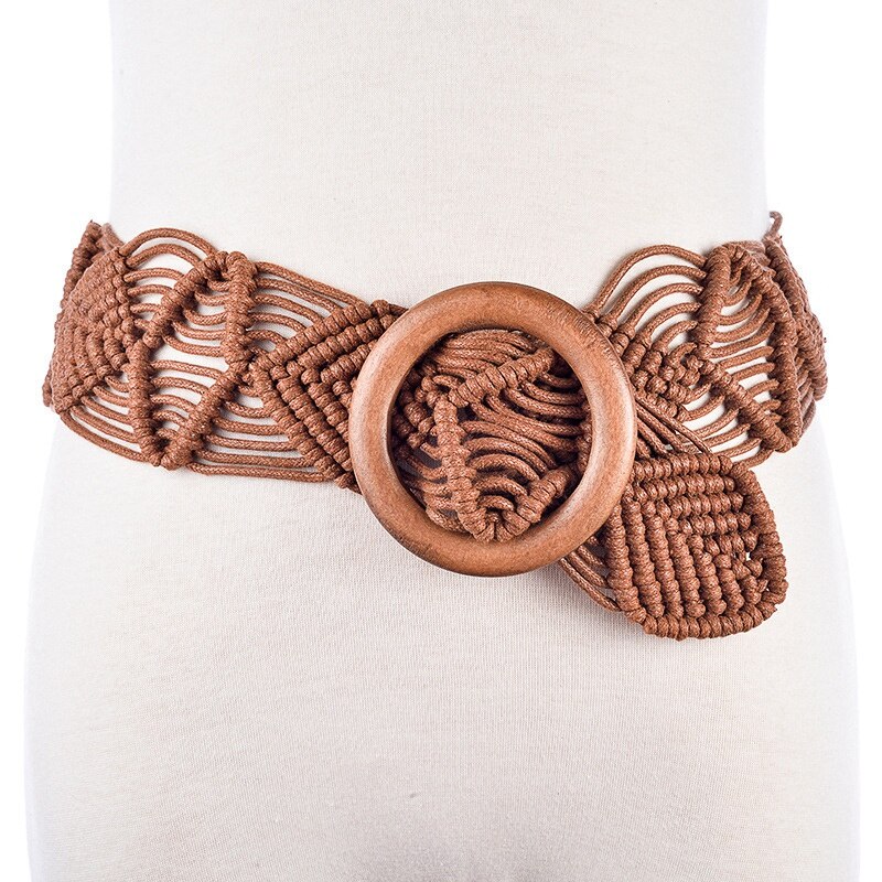 Cinturones de Estilo Vintage bohemio para mujer, de punto ancho para decoración, cinturones de vestir (marrón)