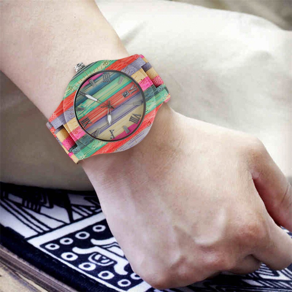 Coloré bambou bois amant montres Quartz pleine montre en bois Chic bois naturel Couple bracelet montre-bracelet