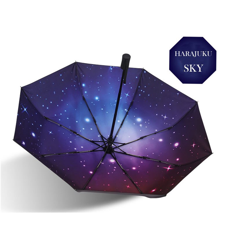 Galaxy Star Sky Women Folding Umbrella Small Five Folding Black Mini Pocket Parasol Wind Resistant Portable Sun Rainy Umbrellas
