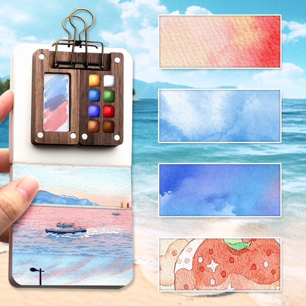 Paleta malarska podróżna mini kieszeń artysta Zestaw palet akwarelowych Przenośny zestaw akwareli Drewniane pudełko na farby z siatką Prezent dla dzieci Zabawki
