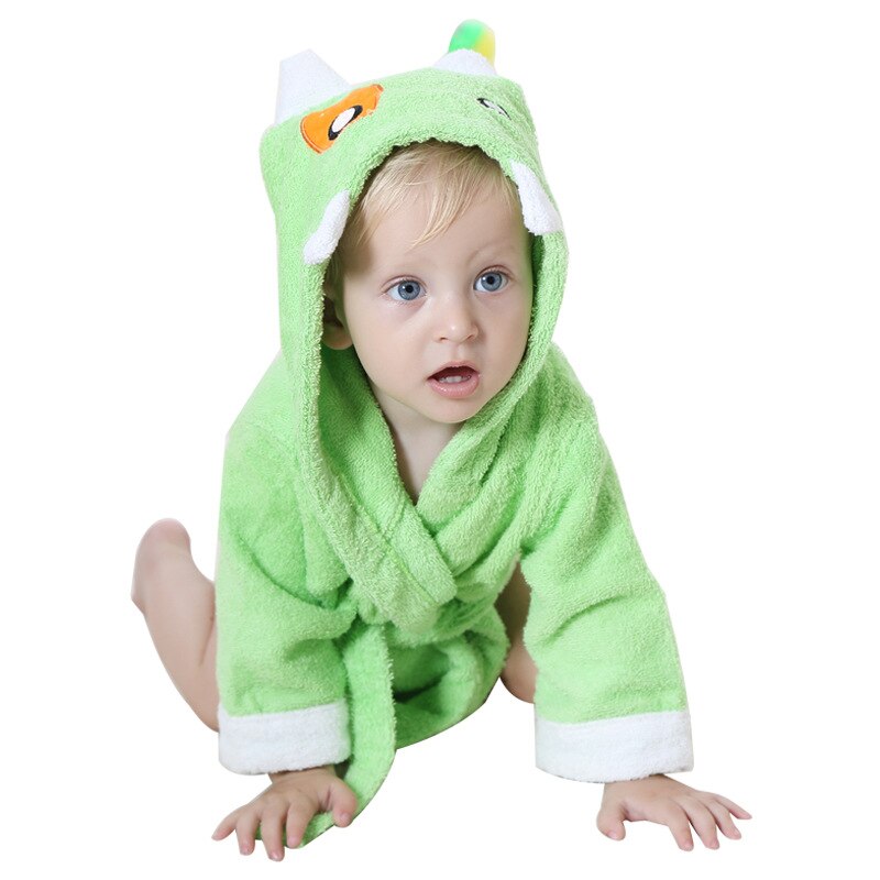 Søde børn dyr badekåbe håndklæde drenge piger tyk bomuld flannel natkjoler hætteklædt natkåbe varmt håndklæde: Grøn