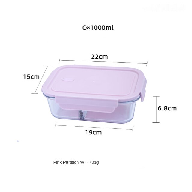 JSWORK Glass Bento Lunch Box Food Storage Picnic Microwave Oven Marmita Kitchen Containers Tupper Cristal Meal Prep: Pink 2grids