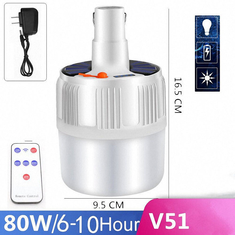 60/80/100w kampeerlampen voor buiten, op zonne-energie werkende led-lamp, batterijoplader, draagbare led-lantaarnlamp voor thuis, buiten, noodverlichting voor tenten: 80w v51 zonne-r / Ons stekker