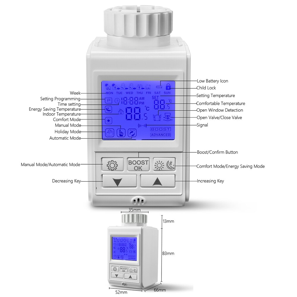 Termostato termostático inteligente para el hogar controlador de temperatura termostático para radiador, compatible con Alexa y Google Home, Tuya, Zigbee
