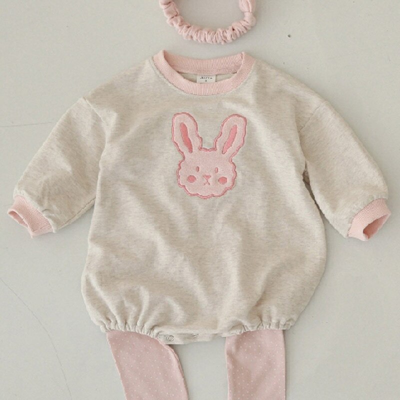 8438 eins Koreanische Baby Jungen Und Mädchen Bär Kaninchen Langarm zur Seite fahren Strampler Klettern Anzug Dreieck Tasche Furz