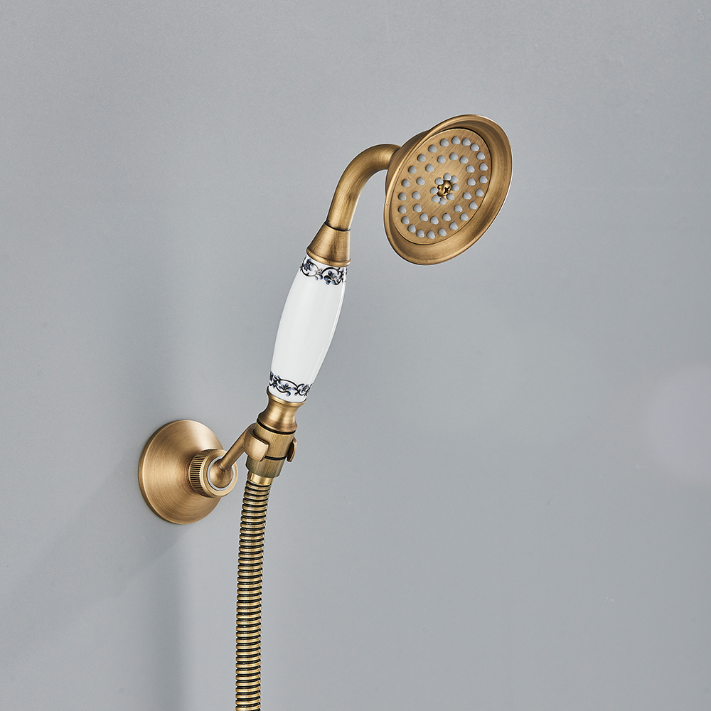 Antique Brass Shower Mixer Valve Toilet Filling Valves Wall Handshower Bracket Shower Arm Extend Tube Double Triangle Valve