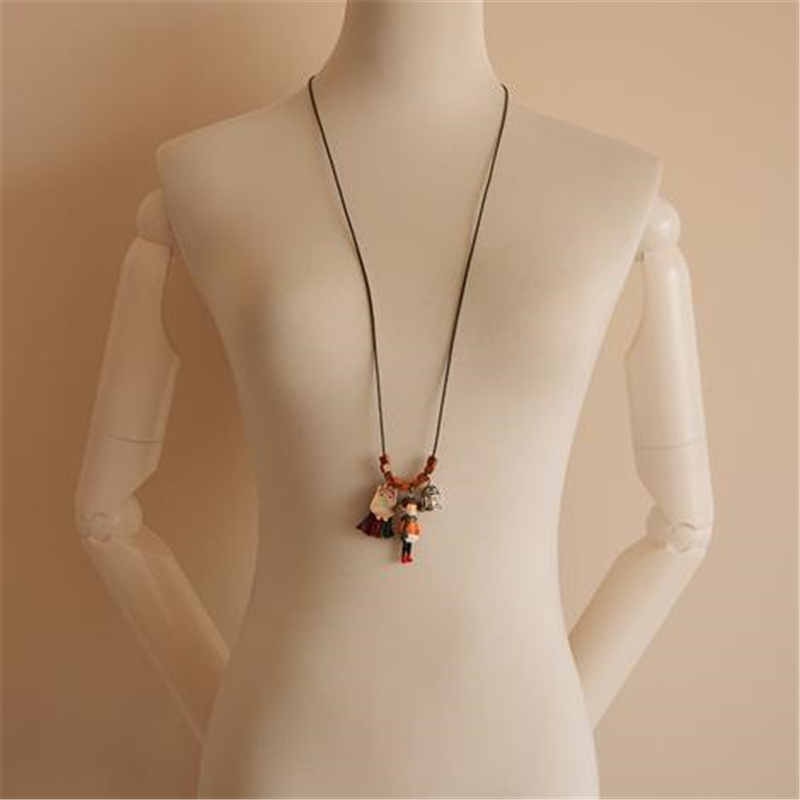 8SEASONS Wood Handmade Square Beads Necklace Girl Owl Birdcage Vintage Long Sweater Necklace Jewelry 100*2.2cm, 1 Piece