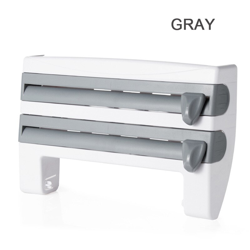 Multifunción de Rack cocina Film transparente de almacenamiento Rack cortador de envoltorio refrigerador colgante de Pared Soporte para papel de cocina casa: GRAY