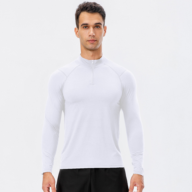 Herren Herbst Fitness Langarm Quick-Dry Lauf Tops Half-Reißverschluss Slim-Fit Training Sweatshirt Baselayer Unterhemden