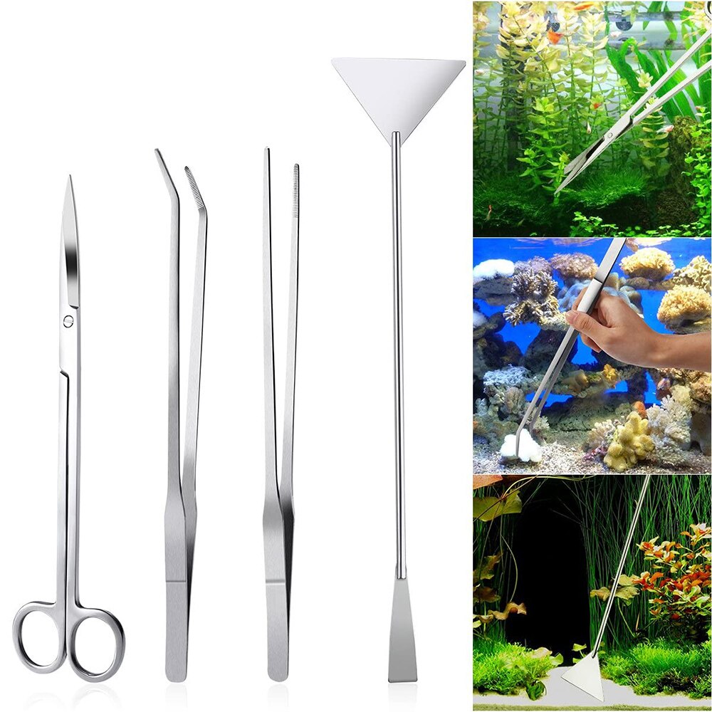 4-Piece Aquarium Tank Aquascaping Tools Aquarium Scissor Tweezers Tool Stainless Steel Aquarium Maintenance Aquatic Plants Set