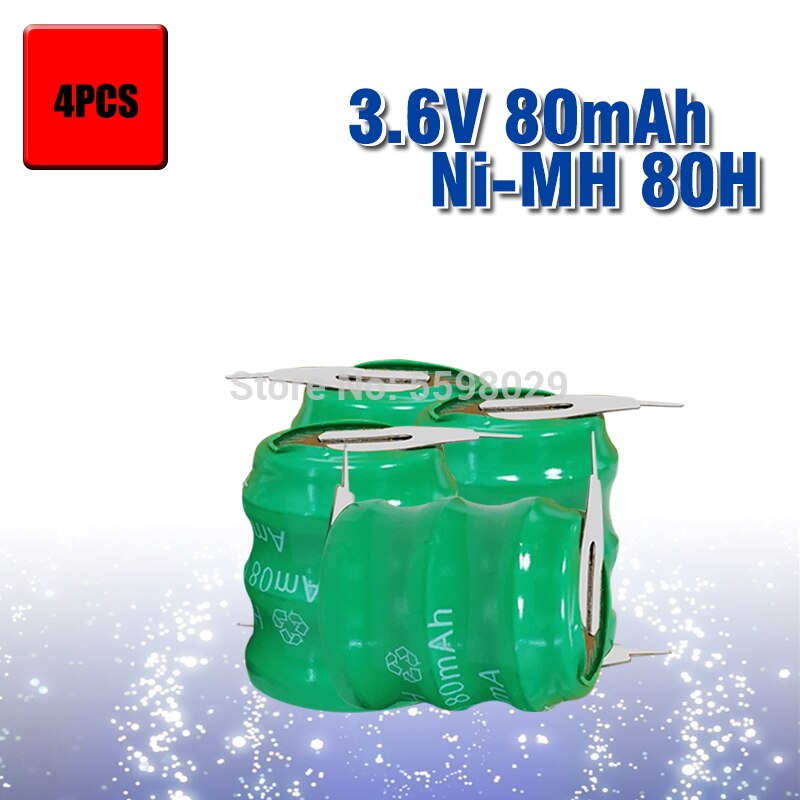 80mah 3.6v Original Brand Ni-MH Rechargeable Button Cell Battery Ni MH Batteries With Pins: 4pcs