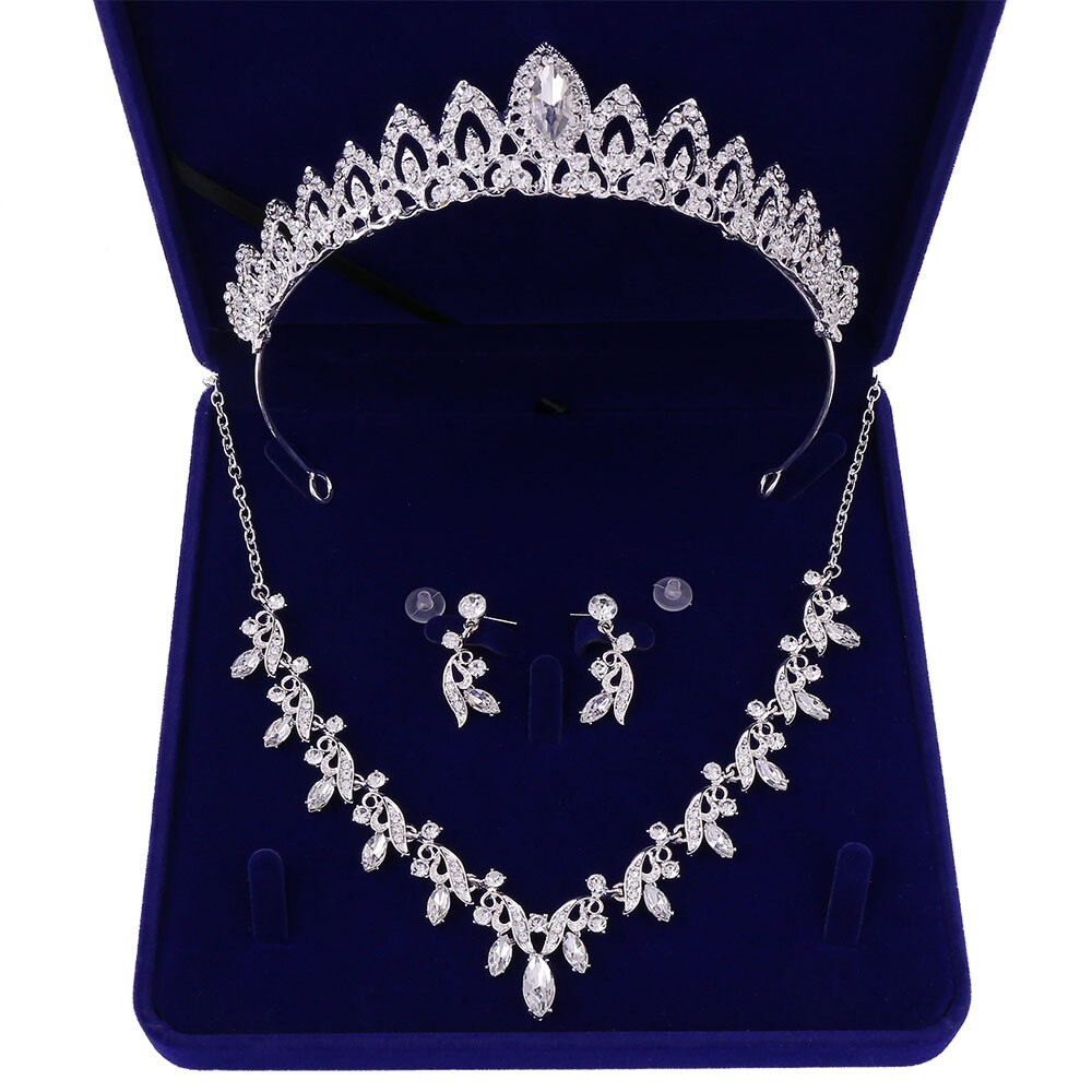 Barock Blatt Braut Schmuck Sets Frauen Strass Tiaras Kristall Krone Halskette Set Ohrringe Für Braut Hochzeit Haar Zubehör: Hellgelb Gold Farbe