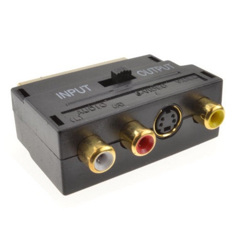 RGB SCART male to 3 RCA female AV audio video M-F adapter converter for TV VCR Scart adapter, with switch, gold-plated connector: Red