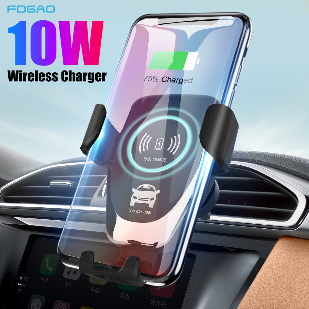 FDGAO Drahtlose Auto Ladegerät montieren Schwerkraft Spann Telefon Halfter 10W Schnelle Ladung für iPhone 11 Xs Max XR X 8 Samsung S20 S10 S9