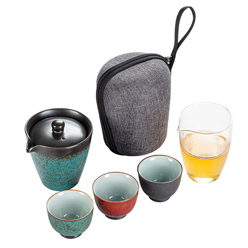 Japanese Household Ceramic Travel Tea Set Tea Infuser Home Office Porcelain Teapot Set Teacups with Portable Bag