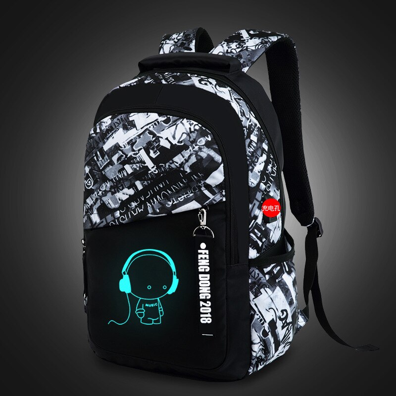 USB Lade Schule Taschen Für Jugendliche Jungen Wasserdichte Große Rucksäcke Kinder Student Schule Rucksack Casual Brust Tasche Schul: Black Graffiti music