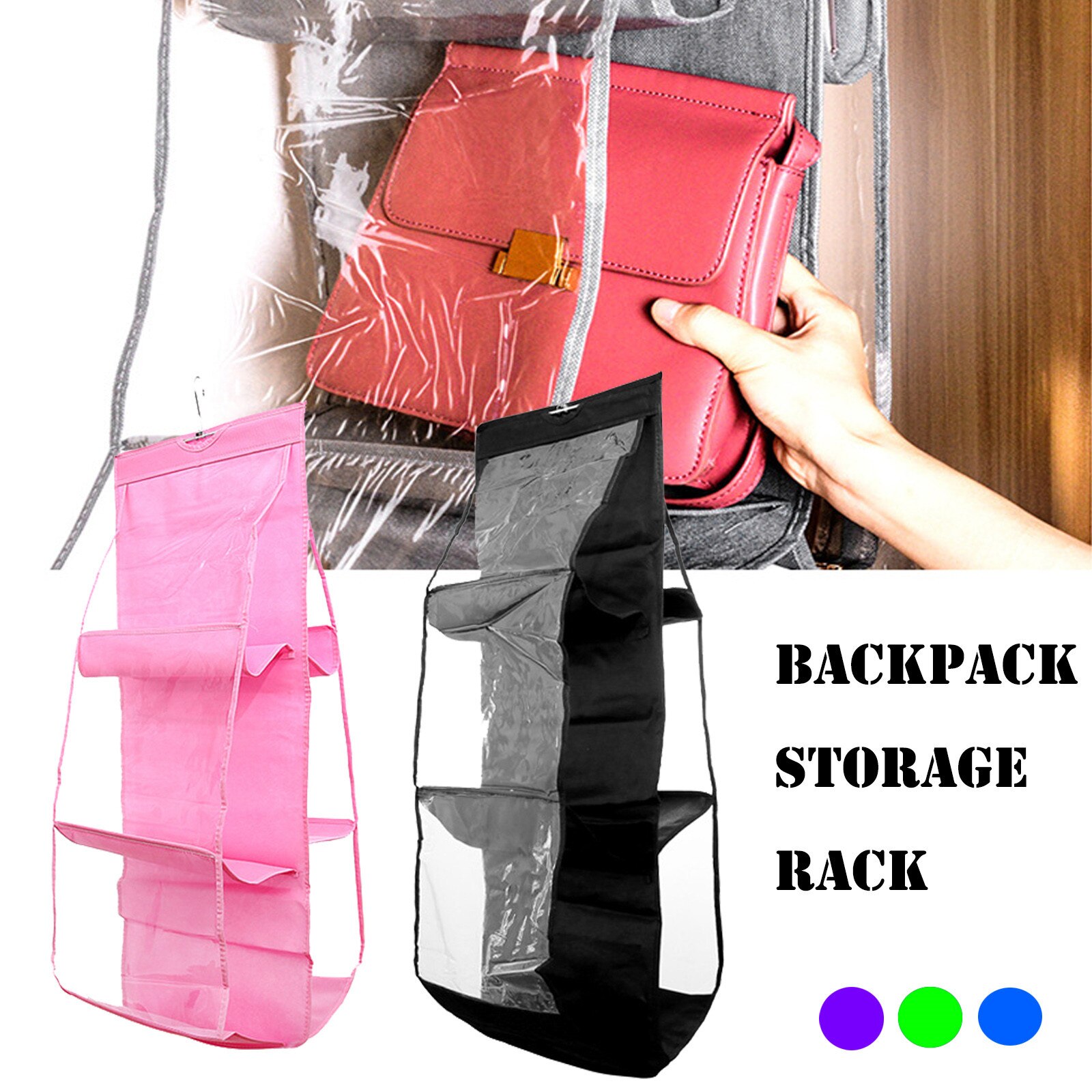 6 Pocket Opknoping Handtas Purse Bag Tidy Organisator Opslag Garderobe Kast Hanger Clear Diverse Schoen Tas Met Hanger pouch