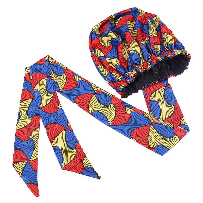 Gorros africanos para el pelo para mujer, gorro de satén con estampado, Cinta Larga de doble capa, con patrón, talla grande, 1 unidad, 38cm: Type 2