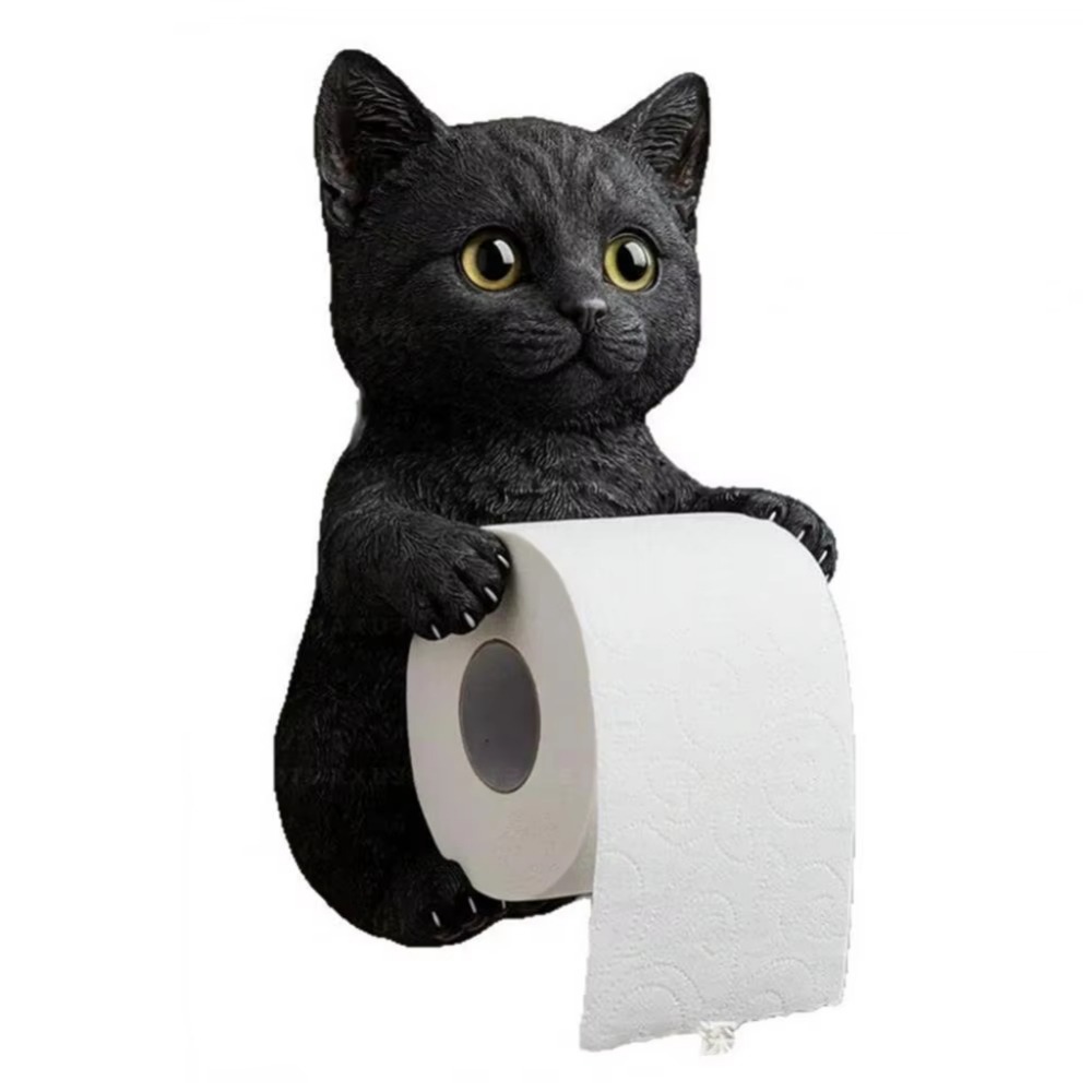 Soporte de papel higiénico 3D con forma de gato, instalación sencilla, portarrollos realista montado en la pared, multifuncional, ahorro de espacio: Azul oscuro