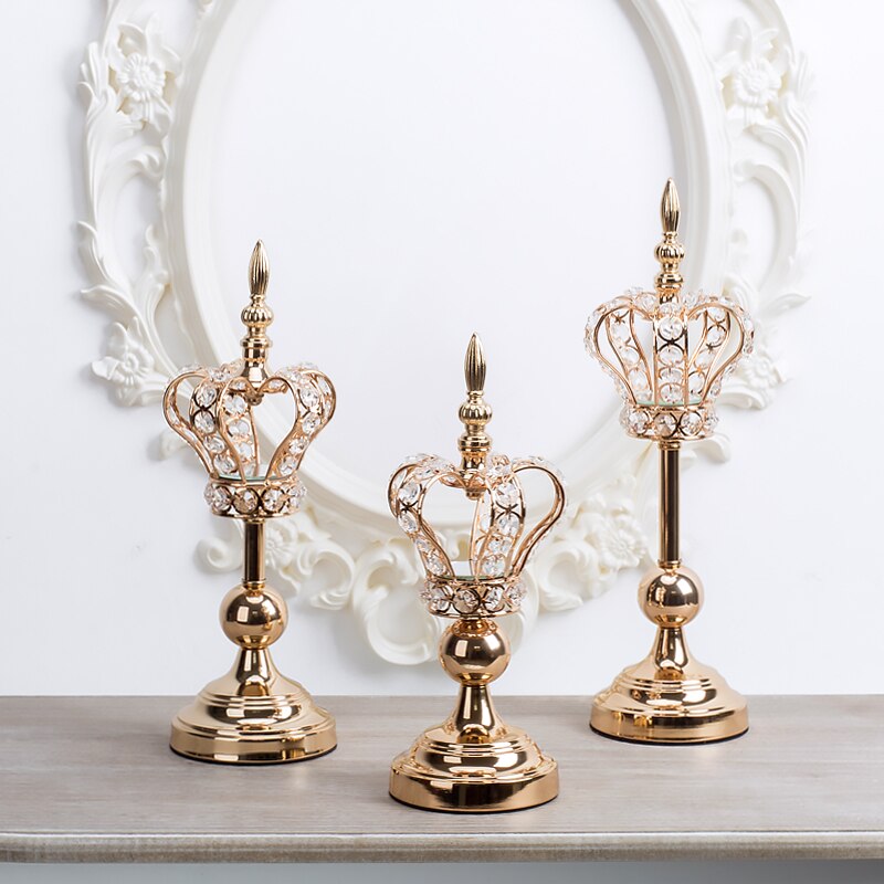 Candelero de corona europea, candelabro de hierro forjado, portavelas dorados, centros de mesa de boda, Decoración de mesa de Navidad para el hogar