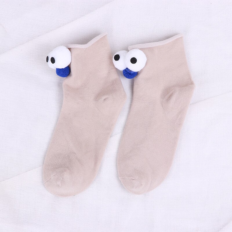 South Korean Girl Socks Style Big Eyes 13 Colors Cartoon Cotton Cute  Interesting Short Socks: Khaki