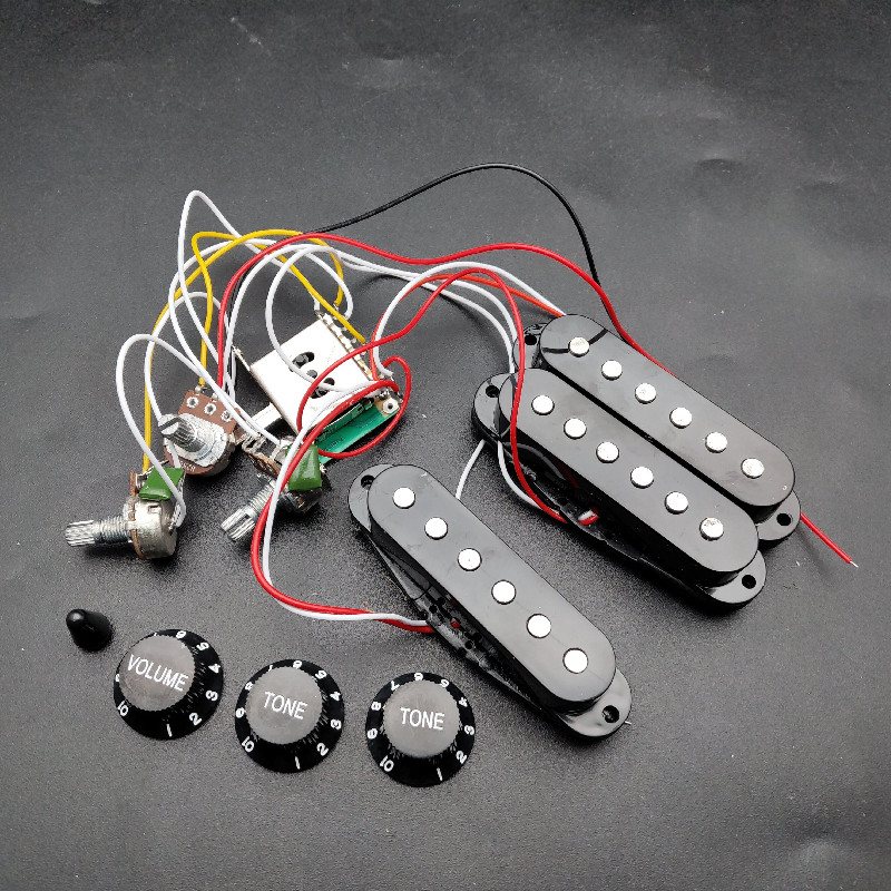 Arnés de cableado eléctrico para guitarra con cable interruptor de 5 vías 2T1V SSS Pickup para guitarra eléctrica ST negro-blanco: Black